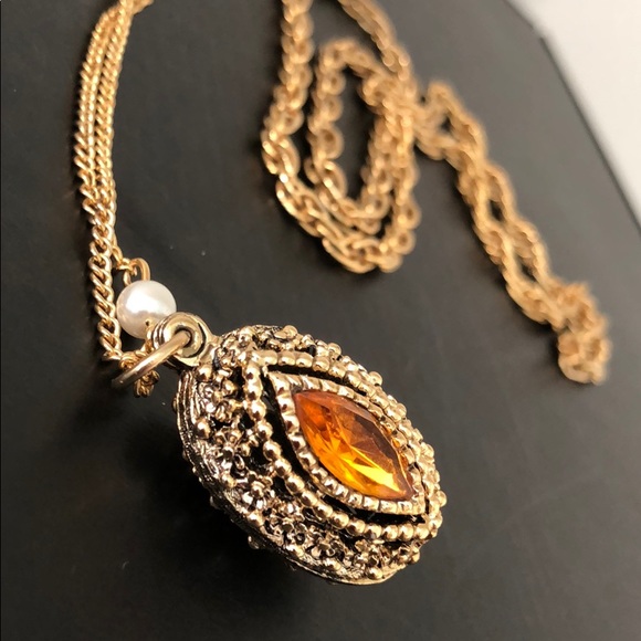 VINTAGE AMBER MARQUIS PENDANT W/PEARLS - Picture 10 of 15